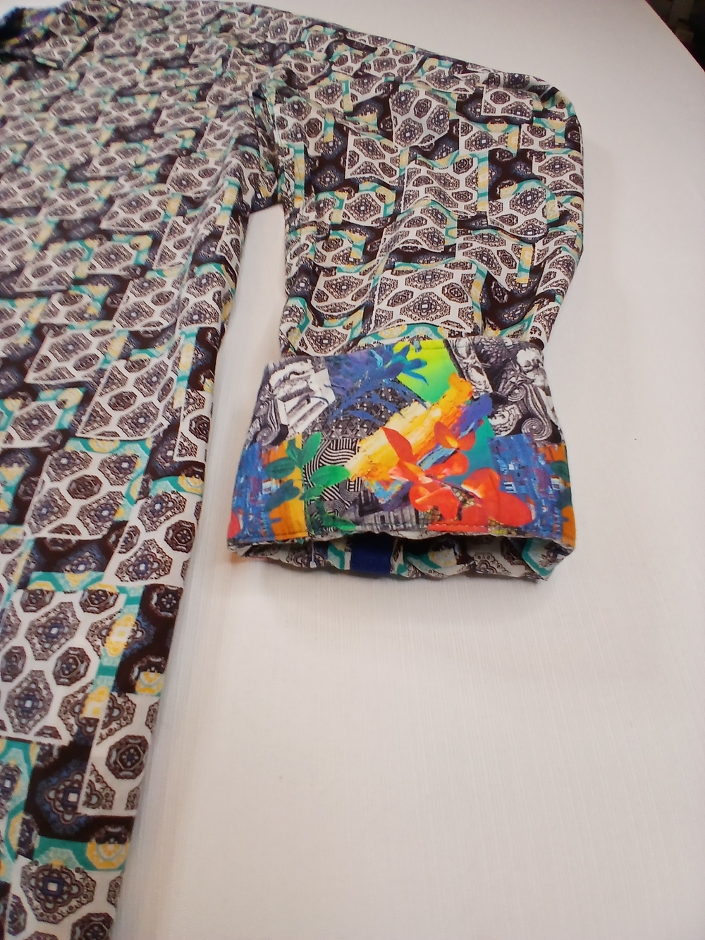Robert Graham Black, White & Teal Geometric Mosaic Tile Print Button-Down Shirt - Picture 2 of 7